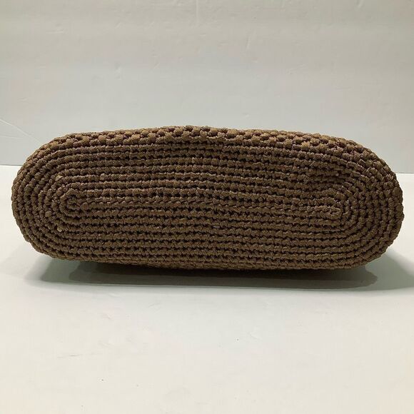 Vintage Unbranded Olive Green/Brown Knit Small Shoulder Baguette Bag - Picture 4 of 12